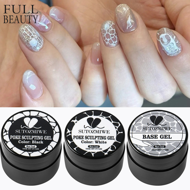 Cross-Border New Nail Art Stamping Gel Black and White Pattern Hollow Painting with Base Gel Art Nail Gel