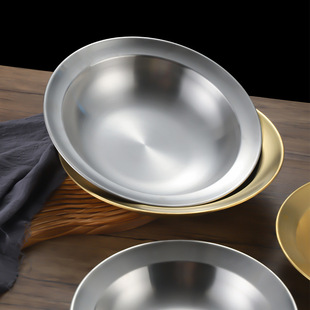Korean-style stainless steel crayfish basin thickened round straw hat basin household vegetable basin soup basin deep plate pasta plate salad Basin