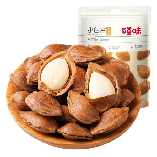 Baicao flavor hand peeled small white apricots 100g nut snacks dried fruit large almonds open apricot core hand peeled box size 100 bags