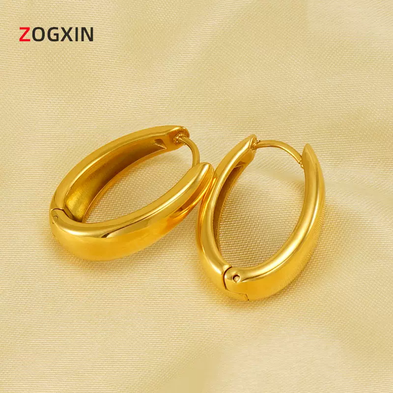 跨境新款不锈钢椭圆耳圈欧美百搭钛钢轻奢素圈耳环耳饰批发