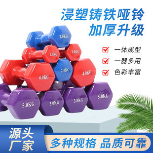 Dumbbell Lady Shaping Fitness Color Dipper Cast Iron Small Dumbbell Solid Core Hexagon Glue-coated Gloss Household Dumbbell