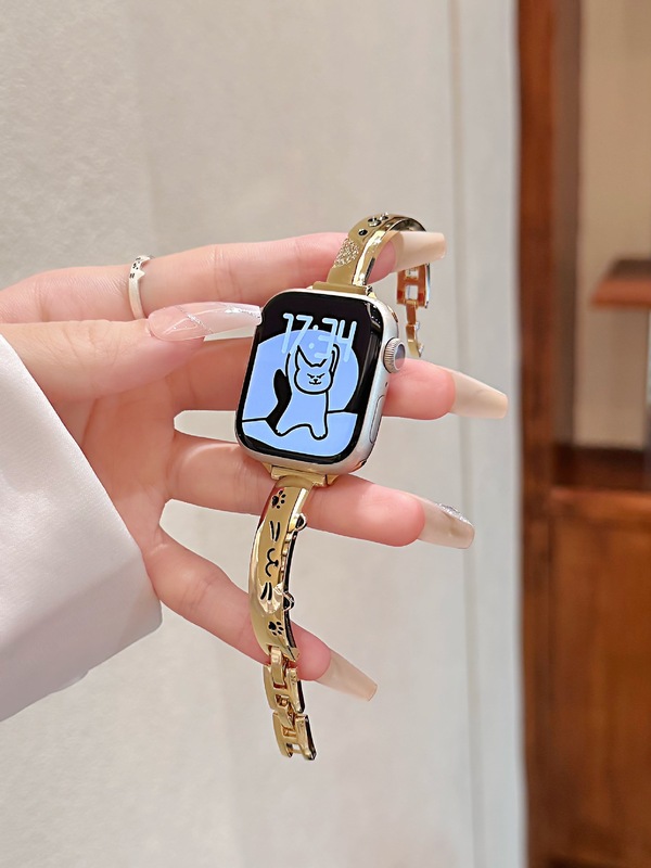 猫狗双全手镯镶钻金属表带适用S10苹果Apple watch手表iwatch腕带|undefined