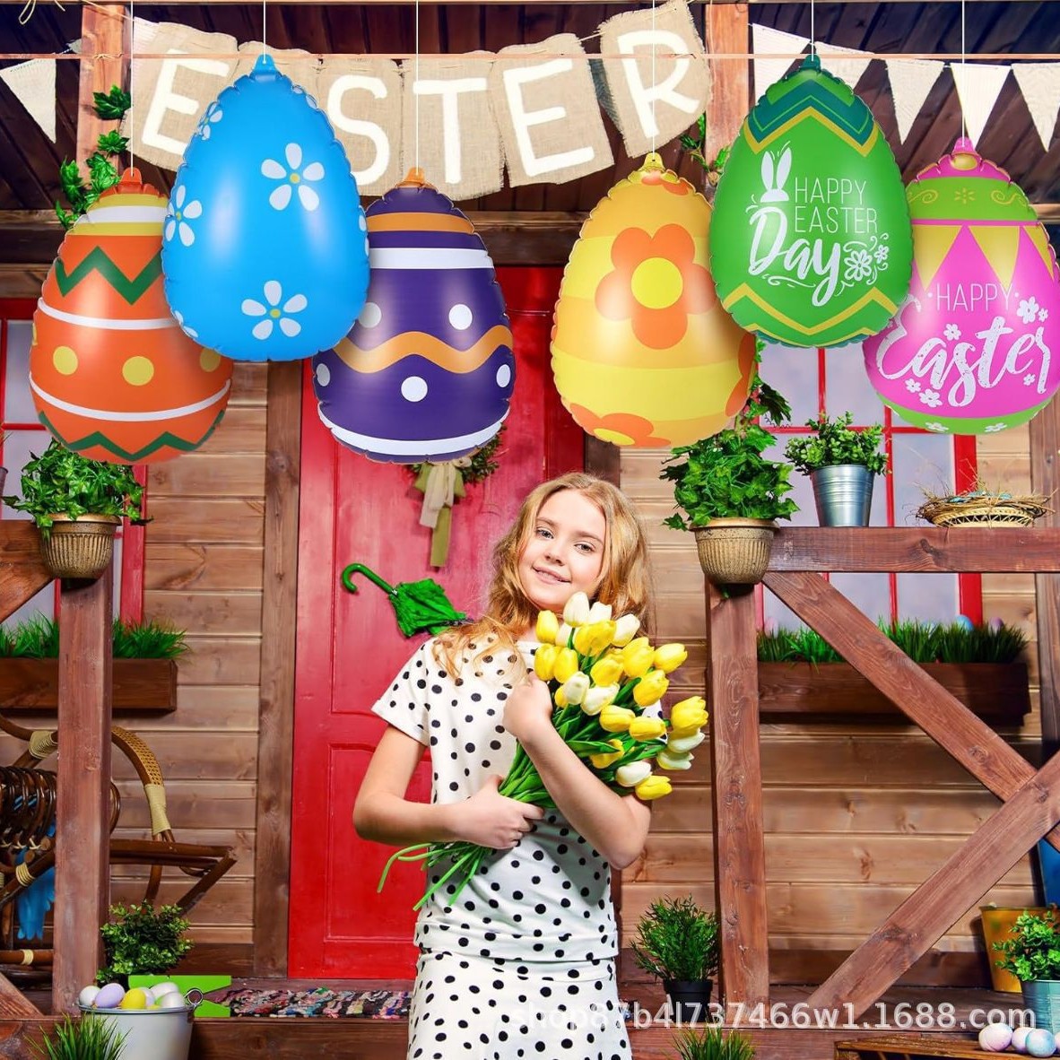 充气复活节彩蛋沙滩球PVC复活节日派对家庭聚会悬挂装饰