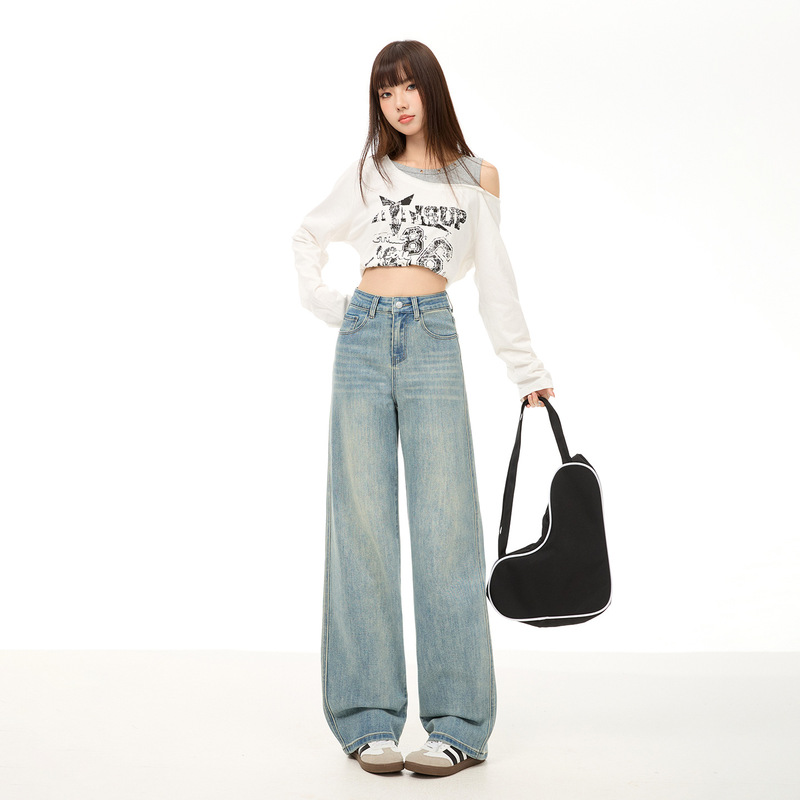 Early Spring Ultra-Soft Stretchy Narrow Wide Straight-Leg Classic Versatile Loose Comfortable Women's Jeans with Spring Patterns for Commuting Early Spring Ultra-Soft Stretchy Narrow Wide Straight-Leg Classic Versatile Loose Comfortable Women's Jeans with Spring Patterns for Commuting