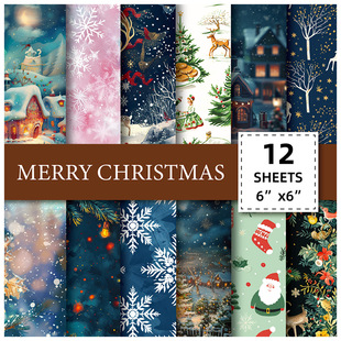 12 Sheets/Pack Cross-Border Christmas Series Material Paper Junk Journal Collage Production Material Decorative Paper
