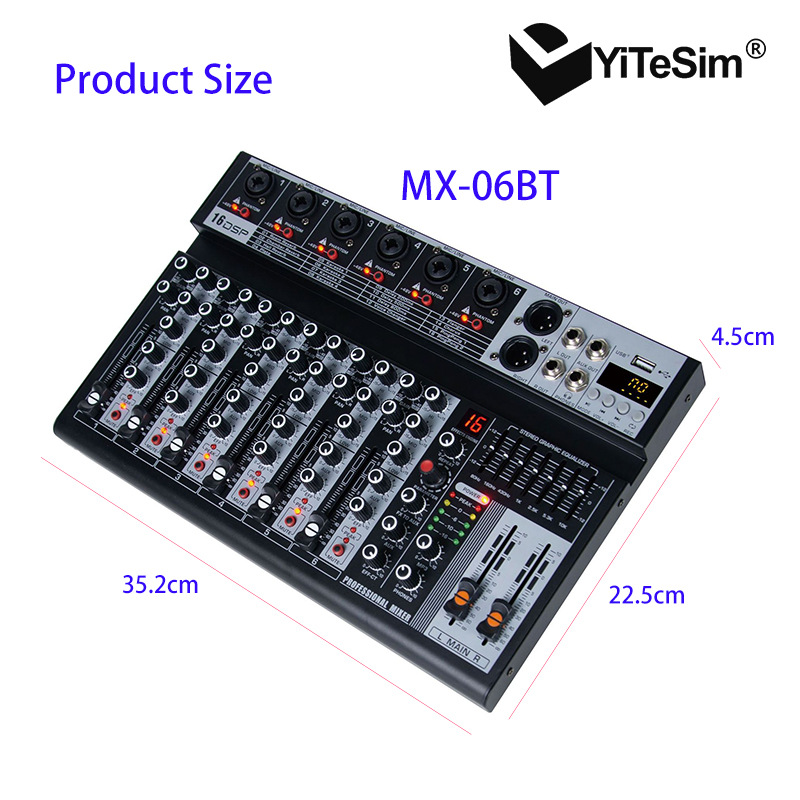 Mezclador profesional transfronterizo 4 / 6 16DSP / 7EQ / MP3 / Bluetooth / USB reverberación estéreo y control de ganancia