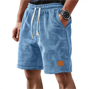 2025 Cross-Border European and American New Amazon Independent Station Men's Daily Casual Waffle Loose Drawstring Shorts