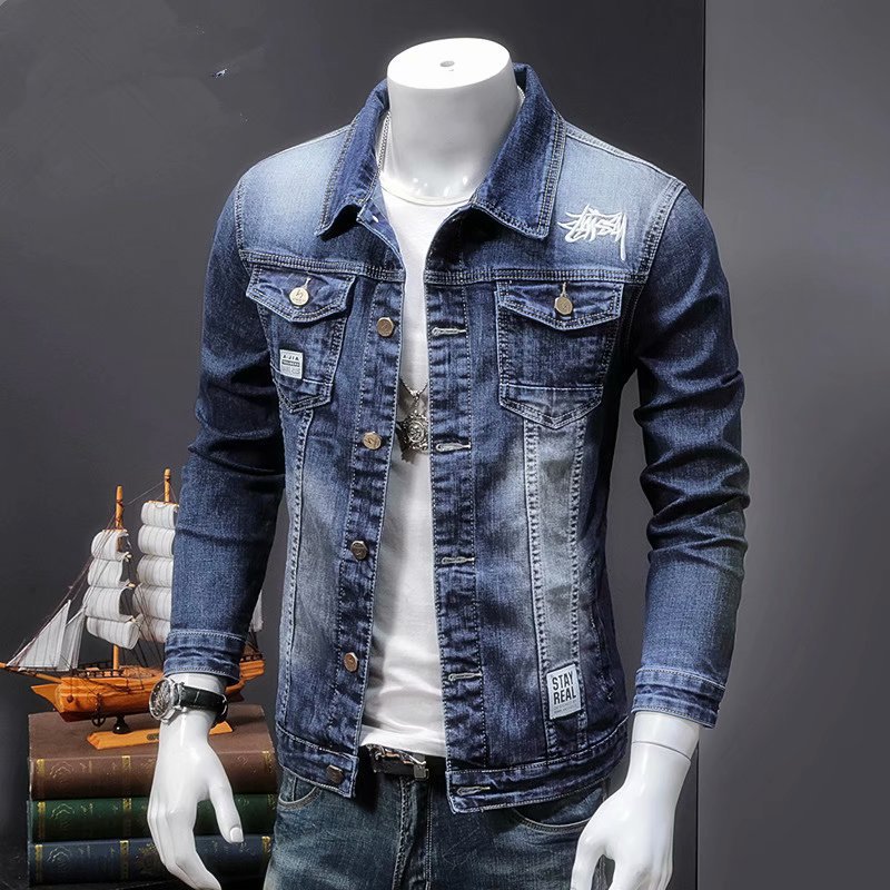 Ropa DE TRABAJO fina de primavera Abrigo de mezclilla de estilo coreano de los hombres Slim-Fit de moda guapo chaqueta de los hombres de moda marca japonesa top