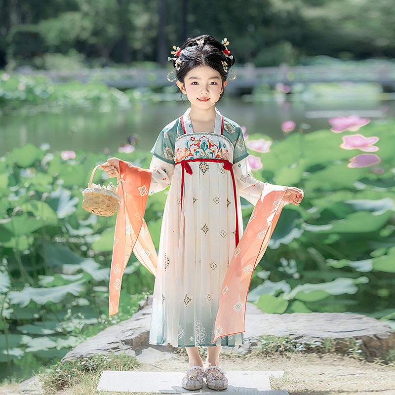 女童秋季汉服连衣裙儿童表演服飘带仙女宝宝公主裙古风民族表演服|undefined