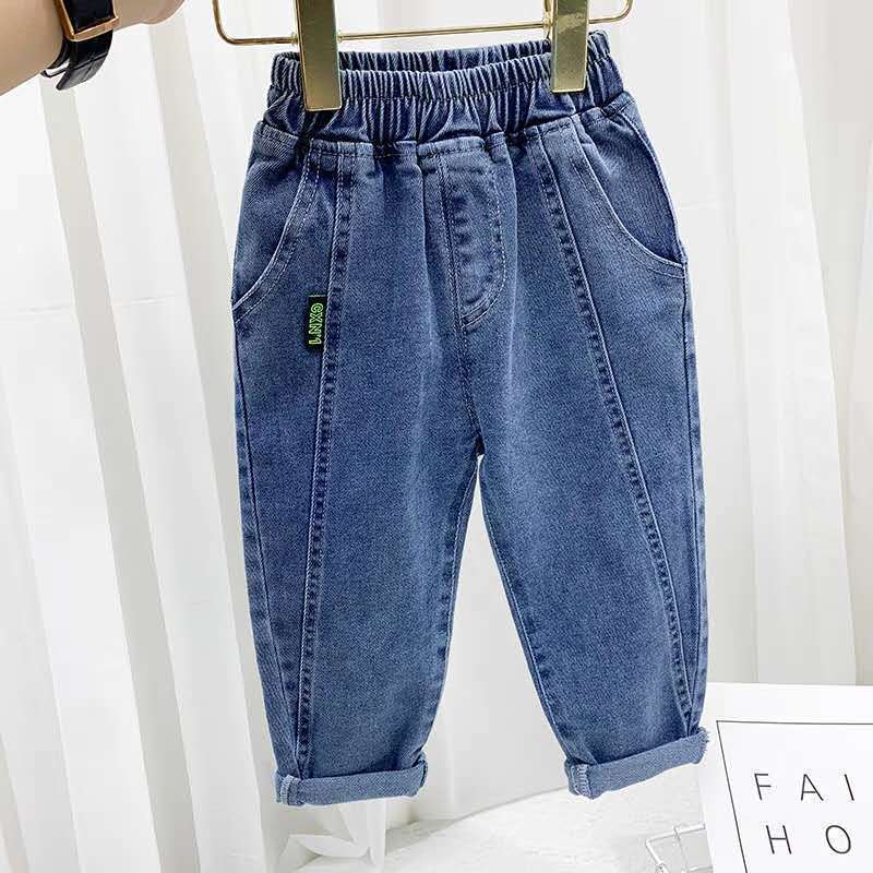 Children's clothing Boy Elastic force Jeans spring and autumn new pattern children Korean Edition leisure time trousers Western style baby Feet trousers