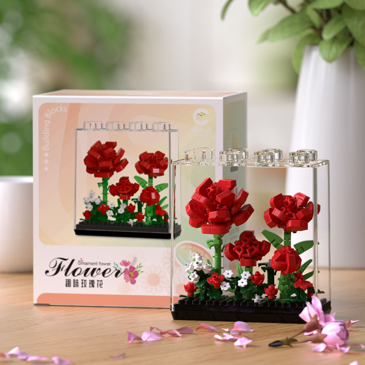 Compatible con Lego inmortal ramo de flores, juguetes de ensamblaje de plantas, adornos de claveles de girasol, regalos de año nuevo para niñas al por mayor