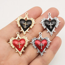 新款欧美复古暗黑风个性荆棘玫瑰花十字架心形吊坠 DIY饰品配件