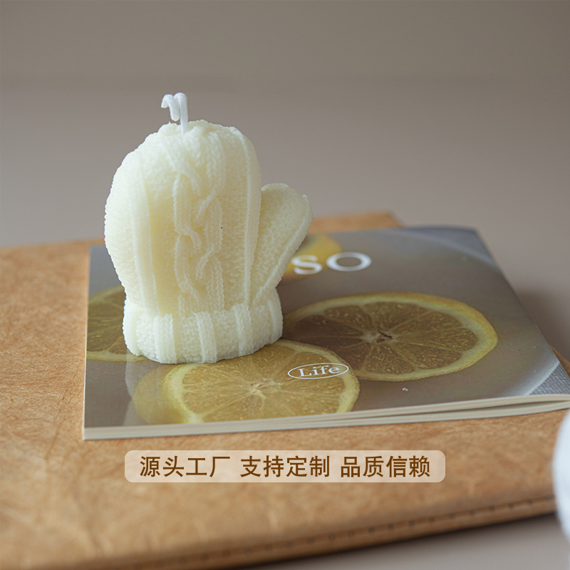 Venta caliente transfronteriza guante de invierno blanco en forma de vela aromática vela al por mayor recuerdo de boda decoración de decoración