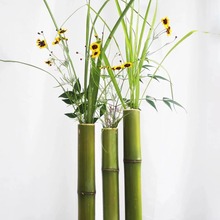竹筒插花瓶摆件新鲜绿色竹管小竹子花艺竹节环创婚庆摆件竹筒花器
