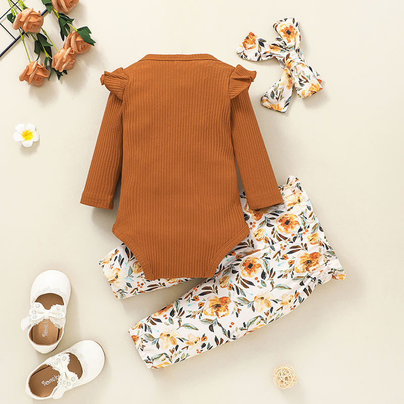 Autumn Baby Printing Pit Strip Two-piece Romper Children's Clothing Baby Long-sleeved One-piece Trousers Suit display picture 2