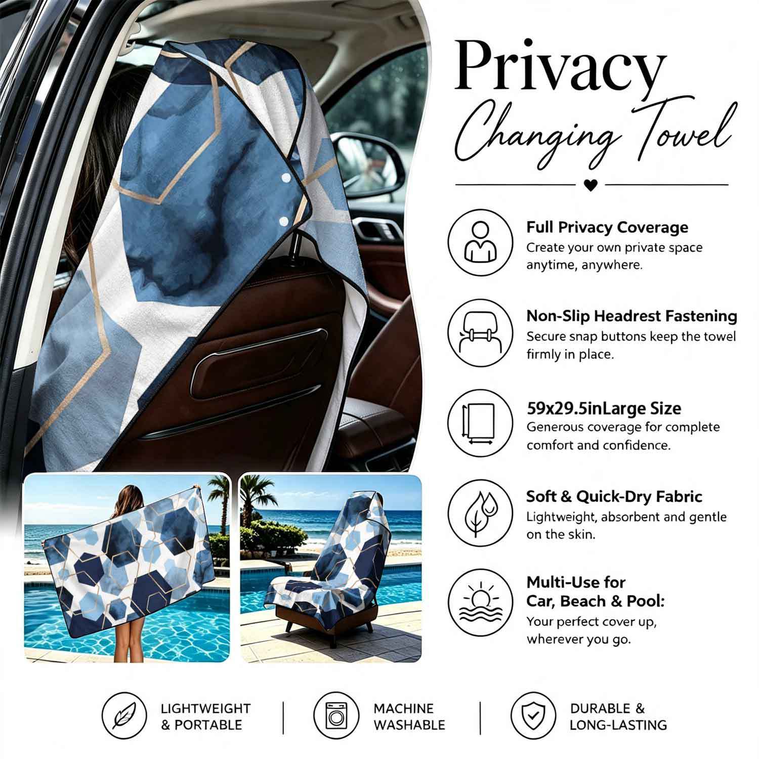 Printed bath towel and car seat cover 2-in-1, ultra-fine fiber outdoor beach and car dual-use universal seat cushion
