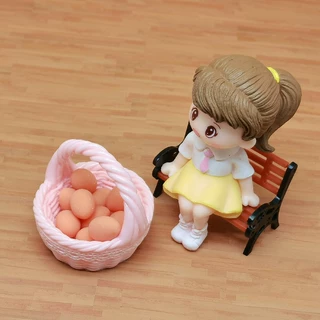 Dollhouse娃娃屋微缩摆件小朋友鸡蛋蛋筐和提篮公鸡母鸡食玩摆件