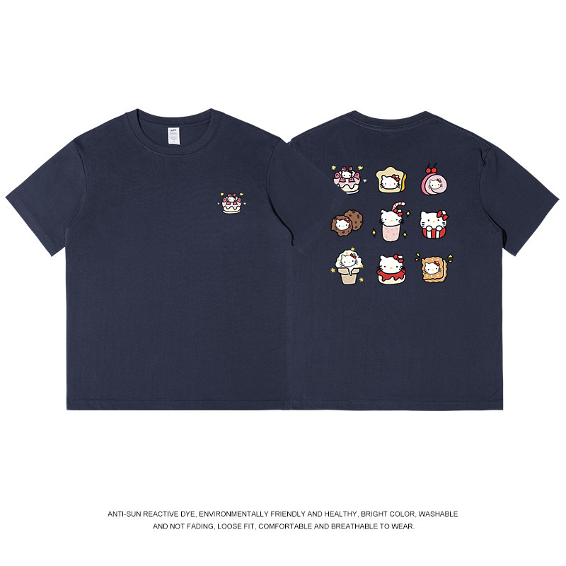 和風九格子猫プリント半袖 Tシャツメンズ純綿夏トップス通勤かわいいレディース Tシャツトレンディなニッチ卸売|undefined