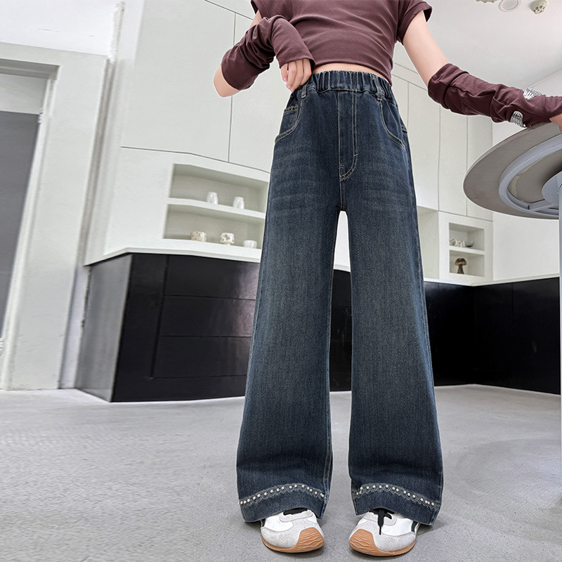 女童牛仔裤直筒春秋款2025新款儿童阔腿裤女孩大童秋装裤子初中生|undefined