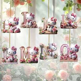 Cross-Border Sanrio 26 Sets of Letter Cat Keychain Pendant Decoration Unisex Acrylic 2D Flat Pendant