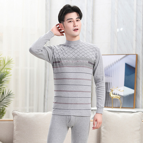 Men's pure cotton autumn clothes and autumn trousers set, middle-aged and elderly cotton sweater shirts and underwear, cotton thermal underwear, thin section