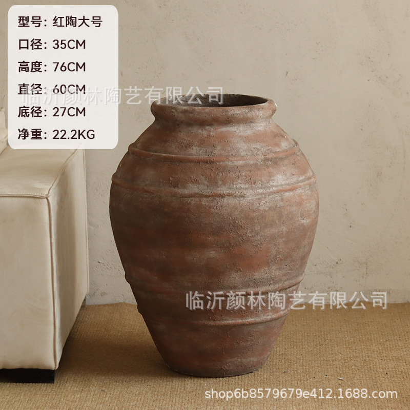 Retro de cerámica roja de cemento maceta de flores de viento tranquilo decoración de alojamiento ornamentos antiguos gran tanque sala de estar hotel gran maceta de plantación
