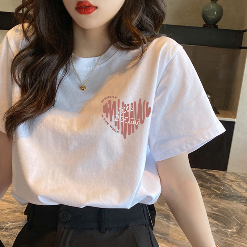 2023 New Summer Printed Pure Cotton Short-sleeved T-shirt Women's Thin Loose Cartoon White Slim-fit Half-sleeved Top Trendy 2023 New Summer Printed Pure Cotton Short-sleeved T-shirt Women's Thin Loose Cartoon White Slim-fit Half-sleeved Top Trendy