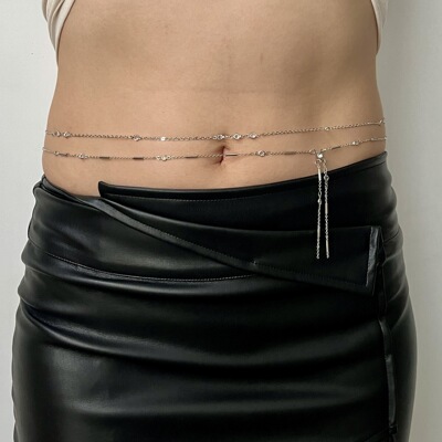 时尚性感流苏细链条腰链女 简约水晶腰链夏季性感身体链辣妹配饰|ms