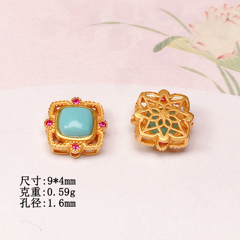 Natural turquoise round table accessories s925 silver gold-plated bracelet necklace string decoration diy handmade beads semi-finished products