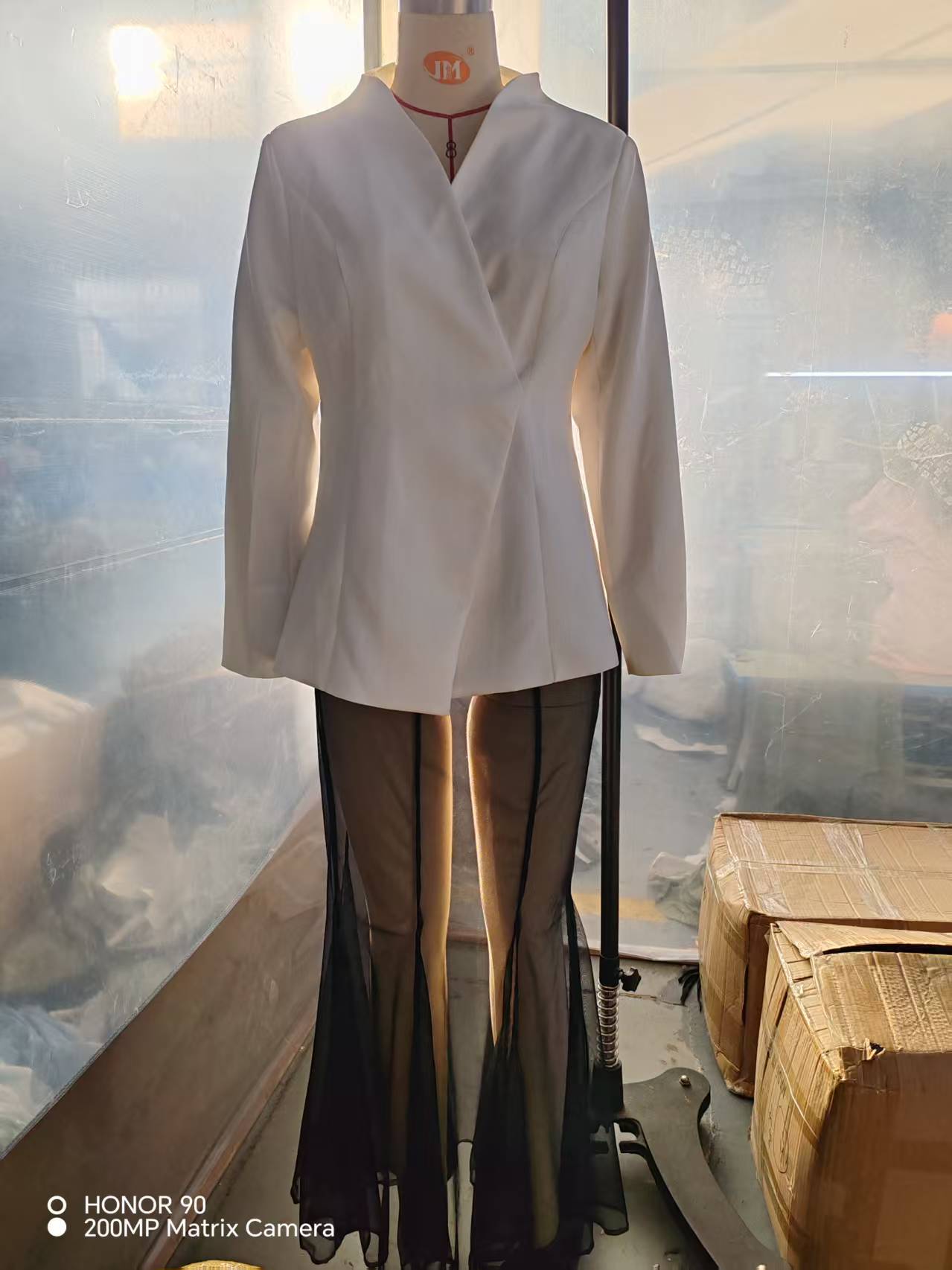 Dam blazer och kjol set i mesh i enfärgad modestil_voghion.com