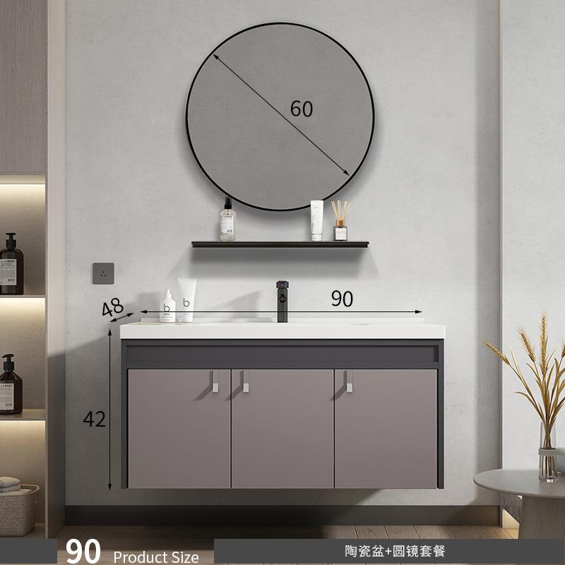 90cm lavabo de cerámica + traje de espejo redondo