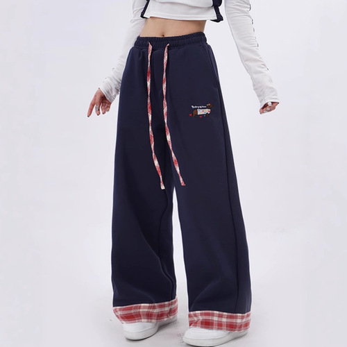 American retro rolled sports pants for women's autumn and winter 2025 new style design loose straight wide-leg casual pants