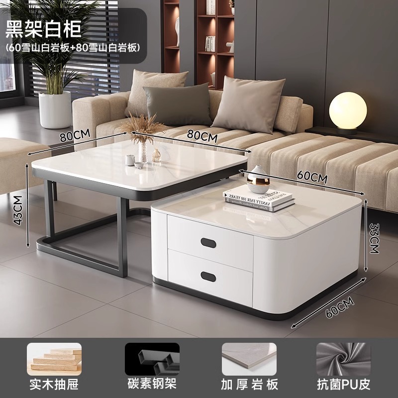 Mesa de té de roca sala de estar de alquiler familiar pequeña casa de lujo simple cuadrado moderno cuadrado de vidrio