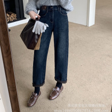 琪镌绘制牛仔裤女冬季新款加绒超厚复合绒保暖弹力直筒阔腿裤8825