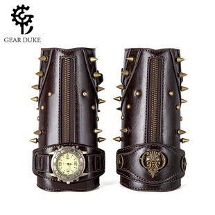 Halloween steampunk COSPLAY anime game PU leather color matching arm set stage performance costume gloves_voghion.com