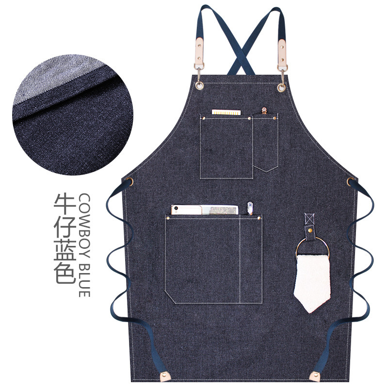 Anillo colgante delantal creativo logotipo personalizado restaurante leche té cafetería panadería ropa de trabajo grueso lienzo delantal al por mayor