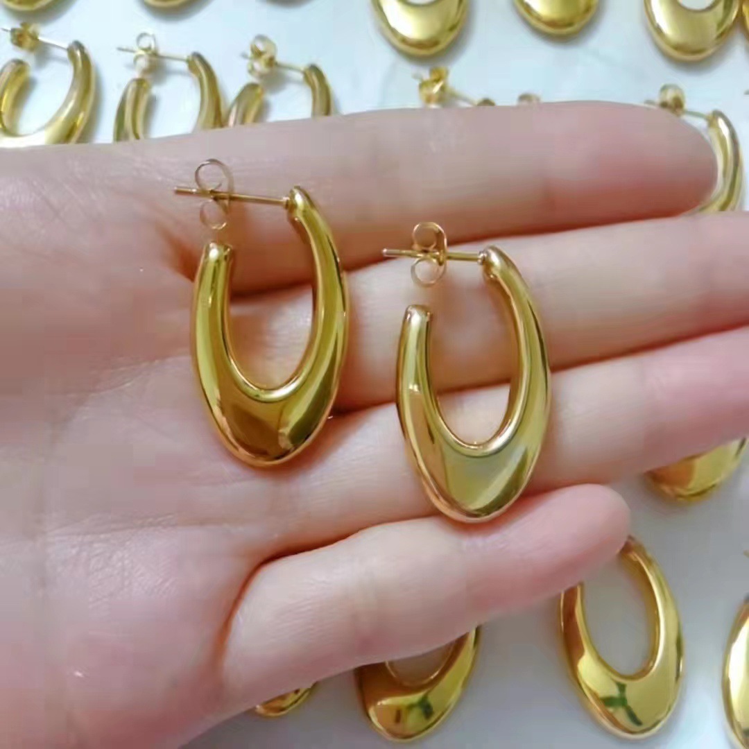 10g Weight Electroplated Gold Plating Process PVD Coated 18K Gold Real Gold Plated U Shape 304 Stainless Steel Simple Style Waterproof Non Tarnish Earrings