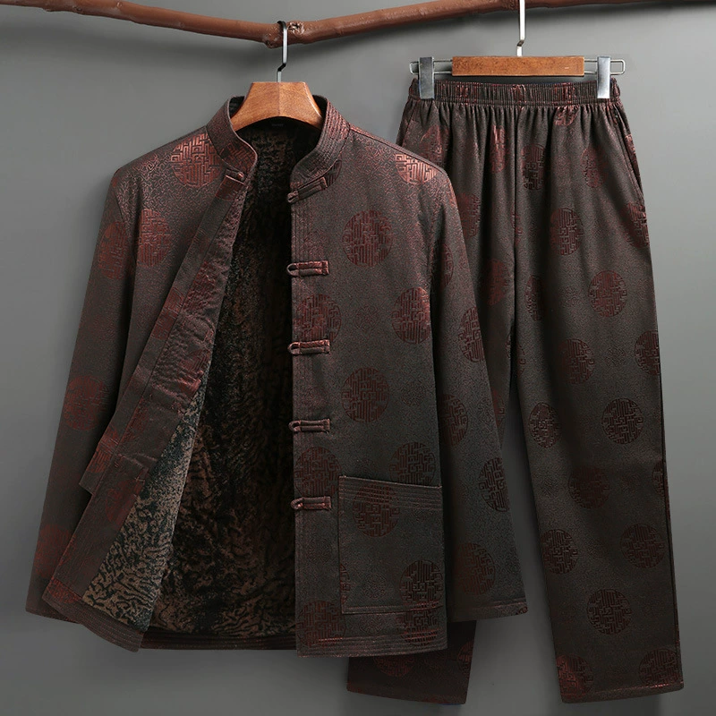 Средний и пожилой Тан костюм мужской костюм папа зимняя хлопчатобумажная куртка дедушка бархатная толстая куртка для пожилых людей день рождения хлопчатобумажная одежда
