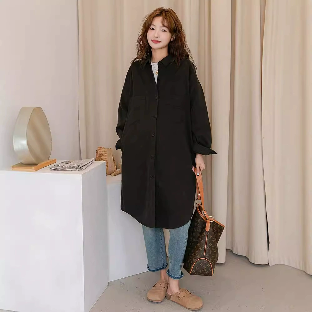 Весенний и Осенний Одежда для беременных Корейская версия Материнства Рубашки Свободный большой размер длинный отворот с длинными рукавами рубашки для беременных Повседневная мода