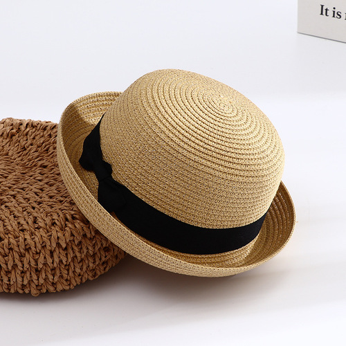 New European and American summer woven bow sunshade sunscreen straw hat women outdoor beach dome sun hat 