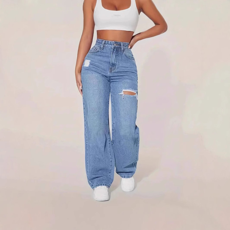Cross-border foreign trade independent station Amazon European and American ladies wash water hole Denim trousers Cross-border foreign trade independent station Amazon European and American ladies wash water hole Denim trousers