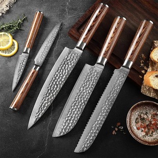 Damascus steel knife suit 5 pieces gift box set kitchen knife Japanese knife chef knife meat knife Sande knife bread knife
