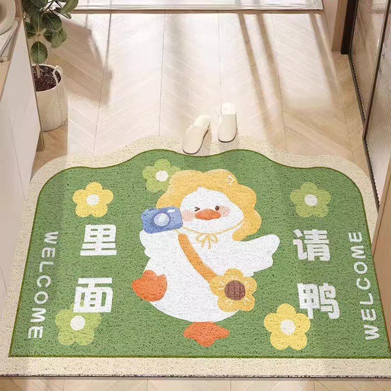 Cute cartoon duck and duck fun entrance door wire ring floor mat PVC cutting indoor and outdoor floor mat carpet