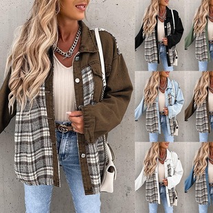 Amazon independent station hot sale cross-border autumn and winter Denim jacket long sleeve plaid button shirt jacket top