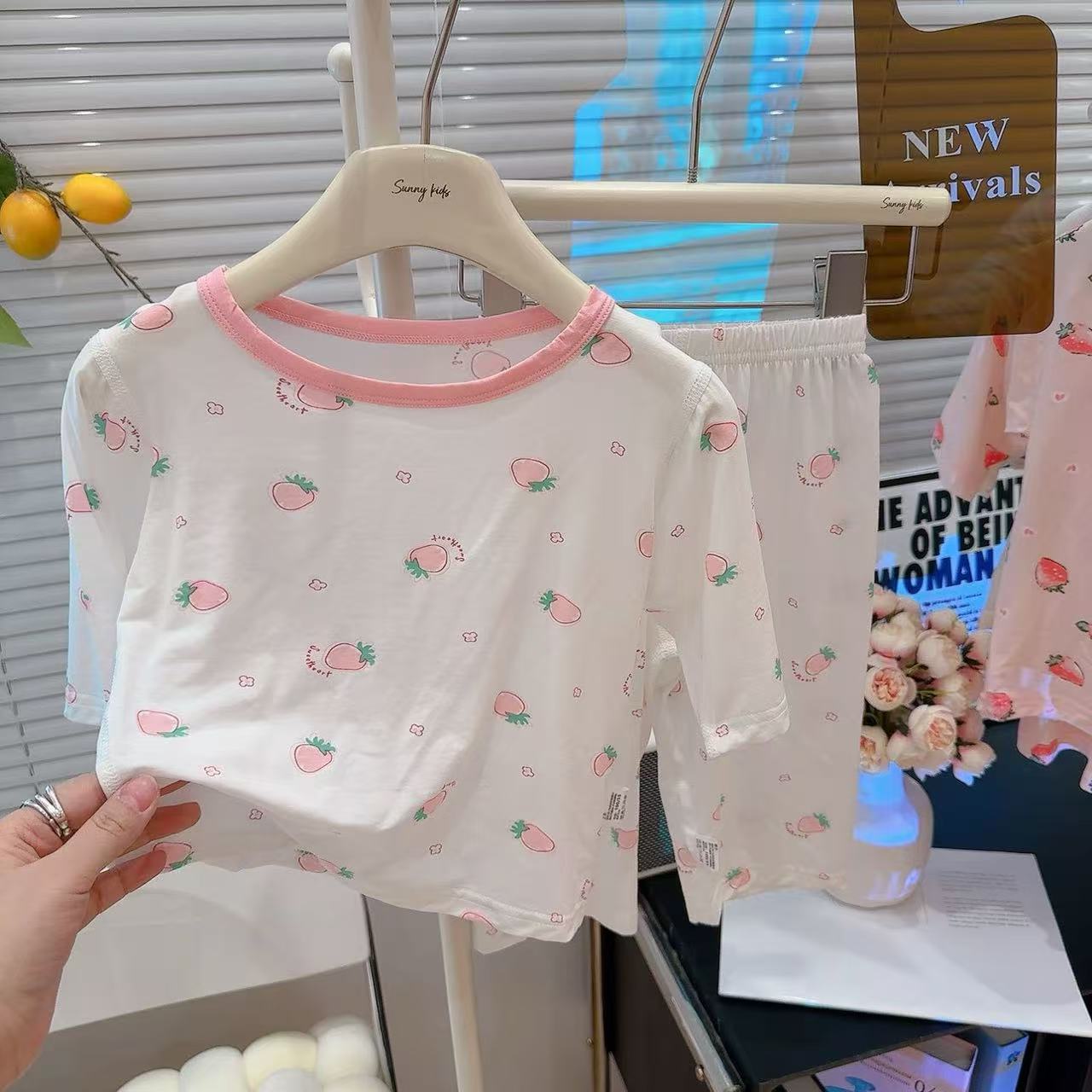 Pijamas para niños, traje de manga tres cuartos de Yasser, ropa de aire acondicionado para bebés de encaje fino de verano