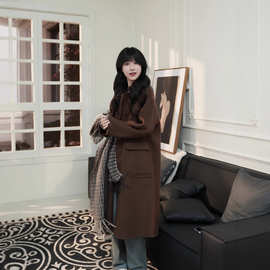 双面羊毛大衣春秋冬娃娃领显瘦中长款毛呢韩版小个子时尚百搭宽松