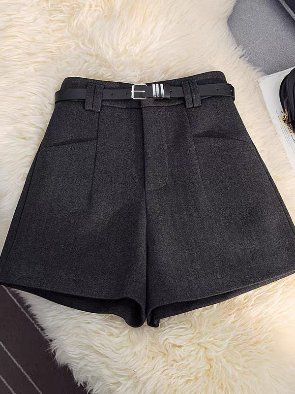 Quần short dạ nữ cạp cao ống đứng phong cách công sở kèm thắt lưng — Màu cà phê, tặng kèm thắt lưng, Màu xám đậm, tặng kèm thắt lưng, Màu yến mạch, tặng kèm thắt lưng, Màu đen, tặng kèm thắt lưng