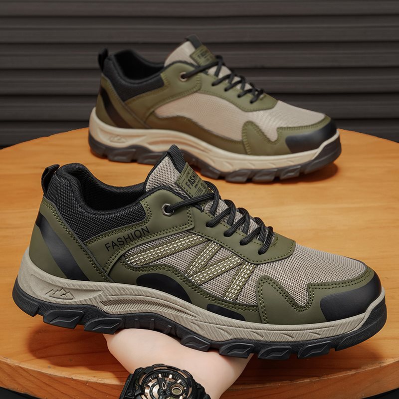 Casual outdoor sports shoes, breathable and slip-resistant hiking shoes, available in military green, dark gray, and black, suitable for all seasons, with a mesh upper and fabric lining Casual outdoor sports shoes, breathable and slip-resistant hiking shoes, available in military green, dark gray, and black, suitable for all seasons, with a mesh upper and fabric lining