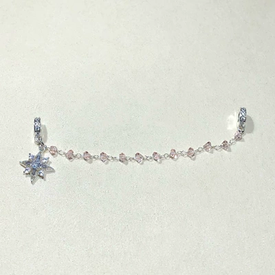 Four-Pointed Star Pendant Zircon Chain | Zərgərlik ara hissələri - bright-silver-pink-zirconia-chain-terms