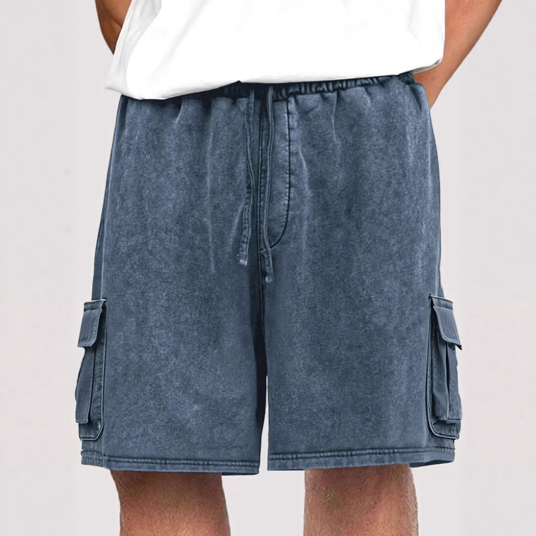 2025 Cross-Border European and American Independent Site Men's Dyed Fashion Work Shorts with Drawstring and Multiple Pockets, Stretch Shorts